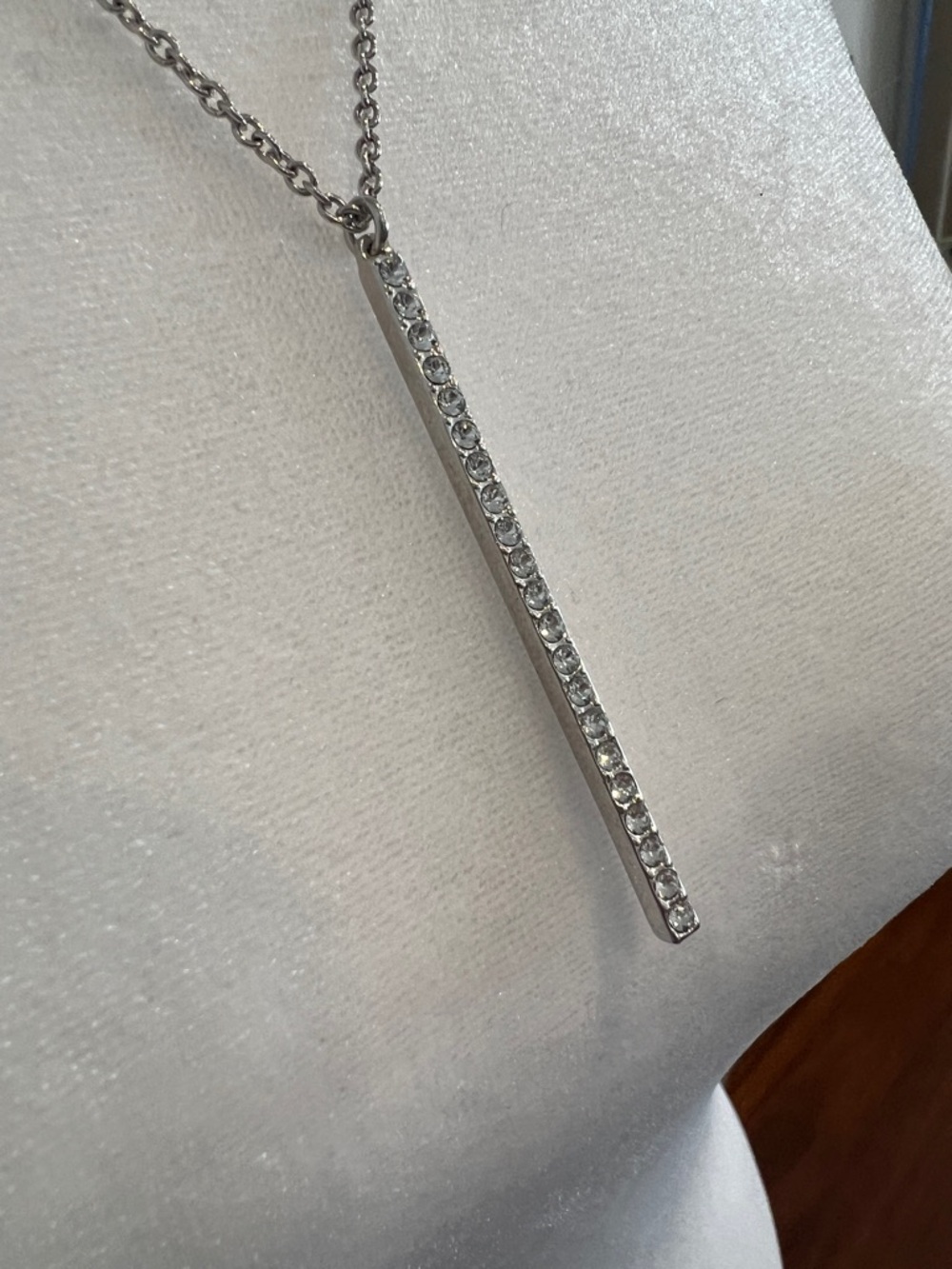 Touchstone Crystal by Swarovski Silver Vertical Bar Pendant Necklace - Picture 11 of 12